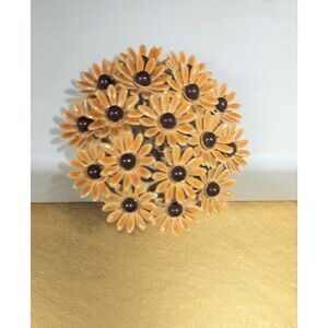 Vintage Enamel Floral Pin Brooch Cluster Daisies 2.25 inch Metal Retro Boho